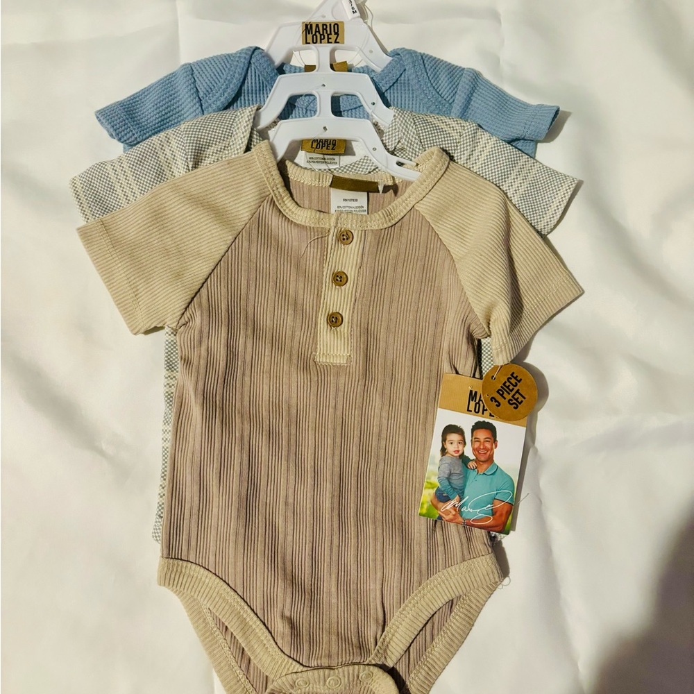 Cozy Kids Bodysuit Set - Blue, Beige, Gray